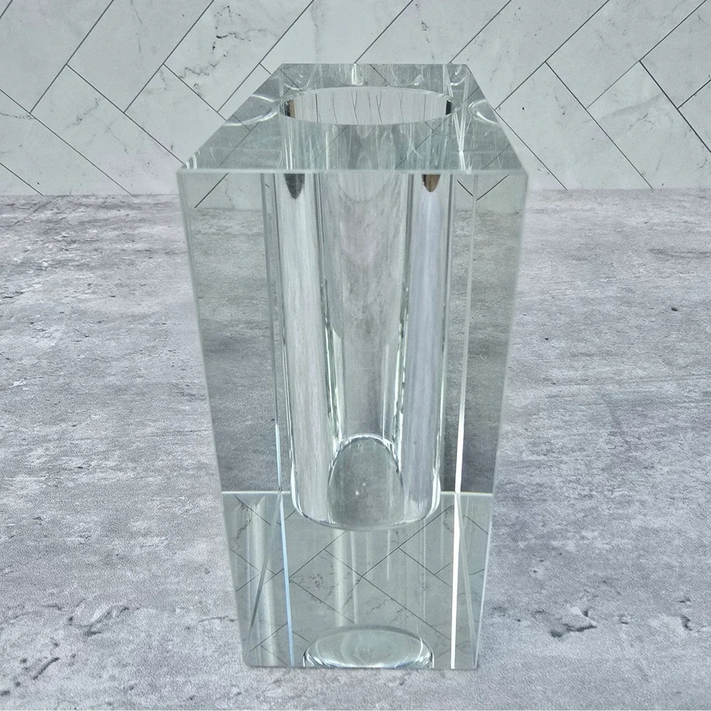 Vintage MCM Lucite Acrylic Block Bud Vase Modernist Geometric Soliflore Decor